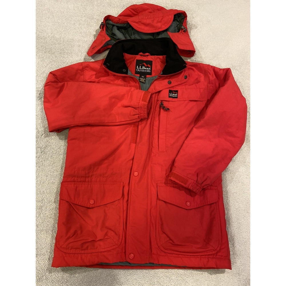 LL Bean Jacket Men Small Reg Red Winter Coat Vintage Hooded Puffer Outdoor Heavy
